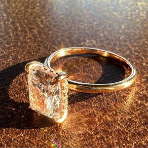 Radiant Cut Simulated Diamond Ring with Hidden Halo